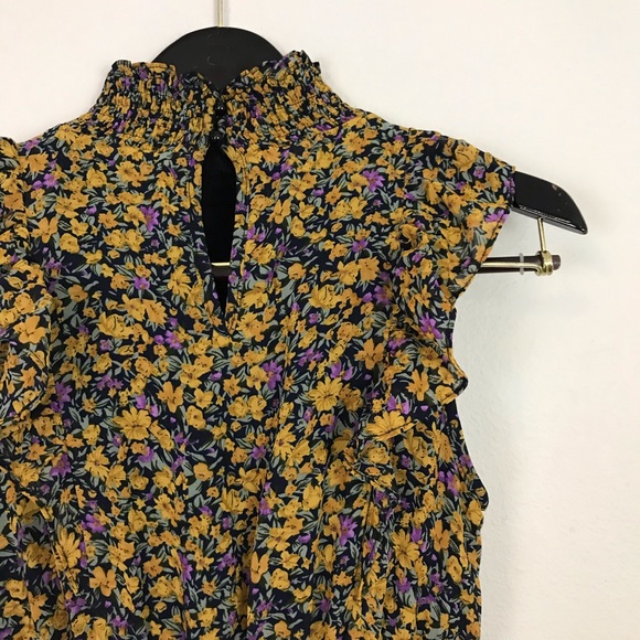 Lulus XS Evalina Midi Dress High Neck Floral Yellow Purple - Picture 7 of 16